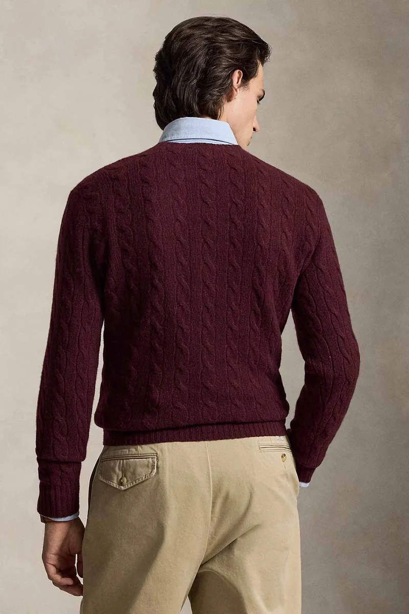 Polo Ralph Lauren Herren Strickpullover mit Zopfmuster Aged Wine Heather