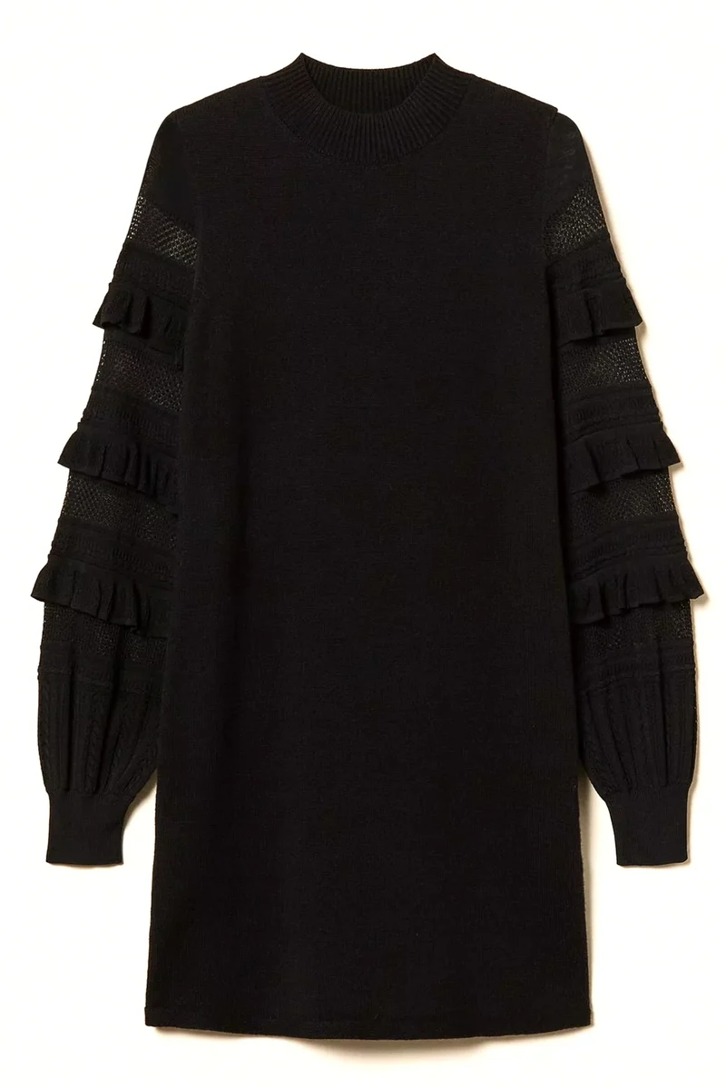 Twin Set kurzes Damen Strickkleid mit Netzmaschen Schwarz