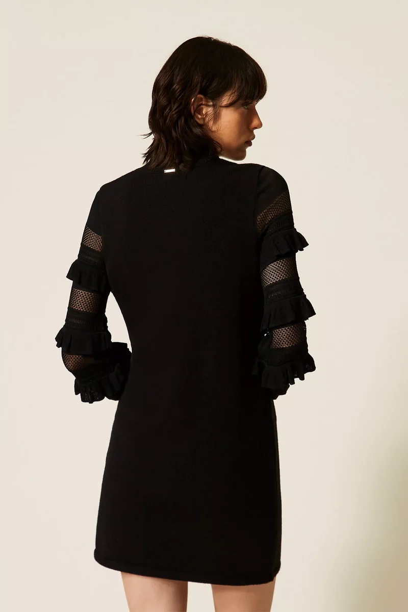 Twin Set kurzes Damen Strickkleid mit Netzmaschen Schwarz