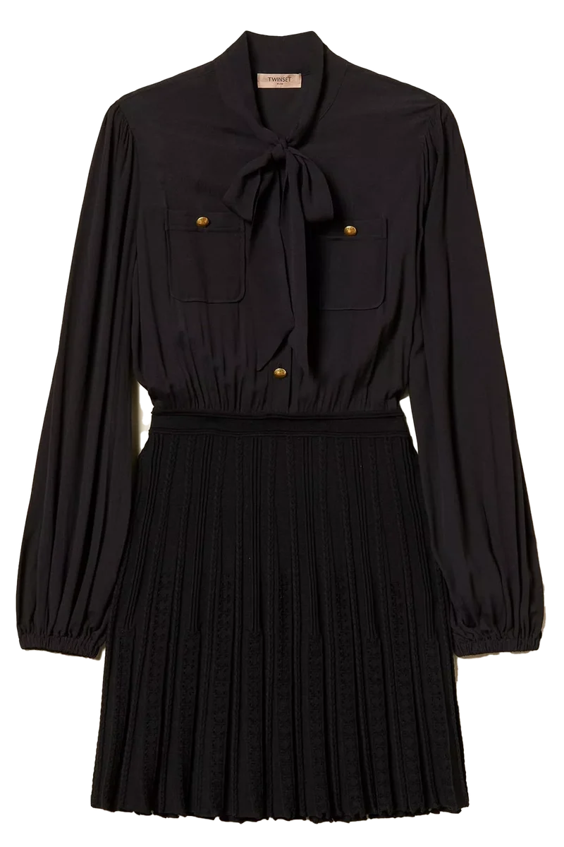 Twin Set kurzes Damen Kleid mit Strickrock Schwarz
