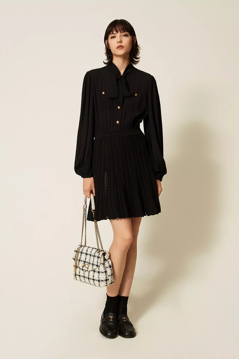 Twin Set kurzes Damen Kleid mit Strickrock Schwarz