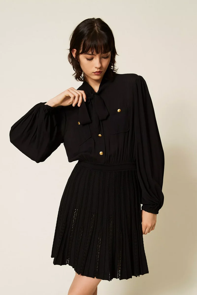 Twin Set kurzes Damen Kleid mit Strickrock Schwarz
