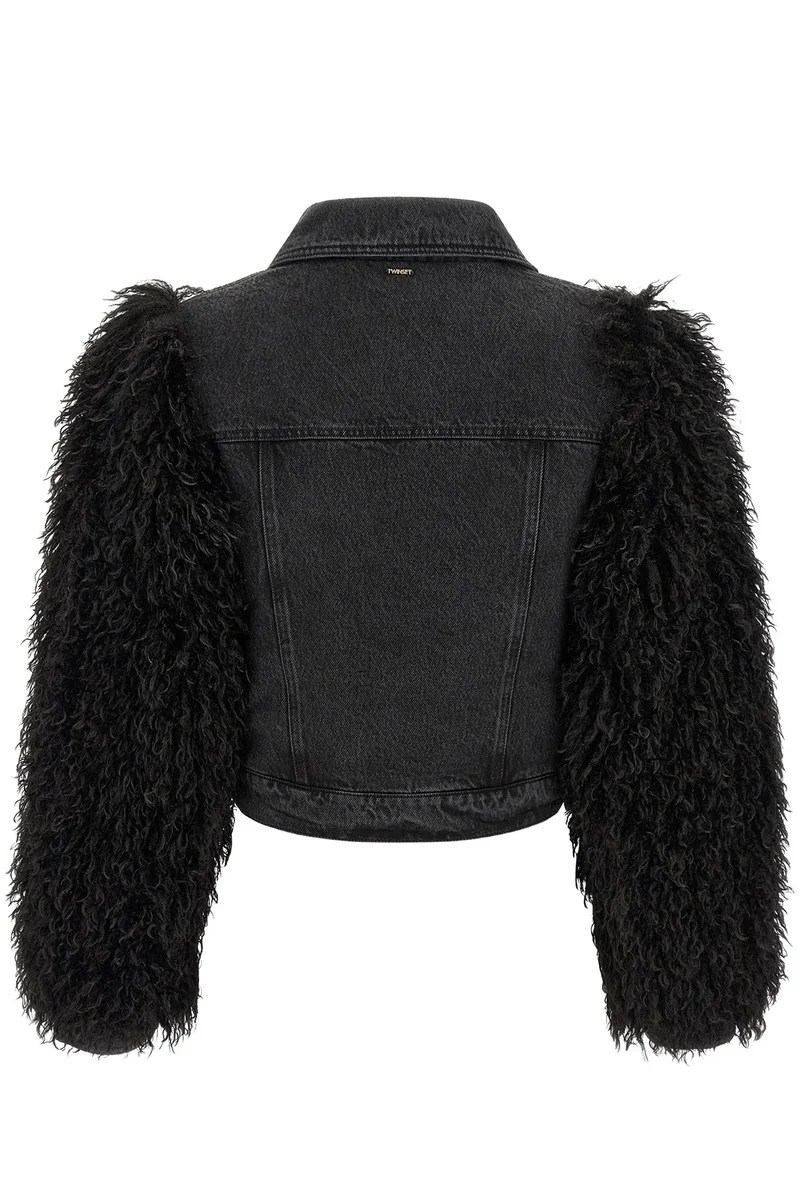 Twin Set Damen Cropped-Jeansjacke Schwarz