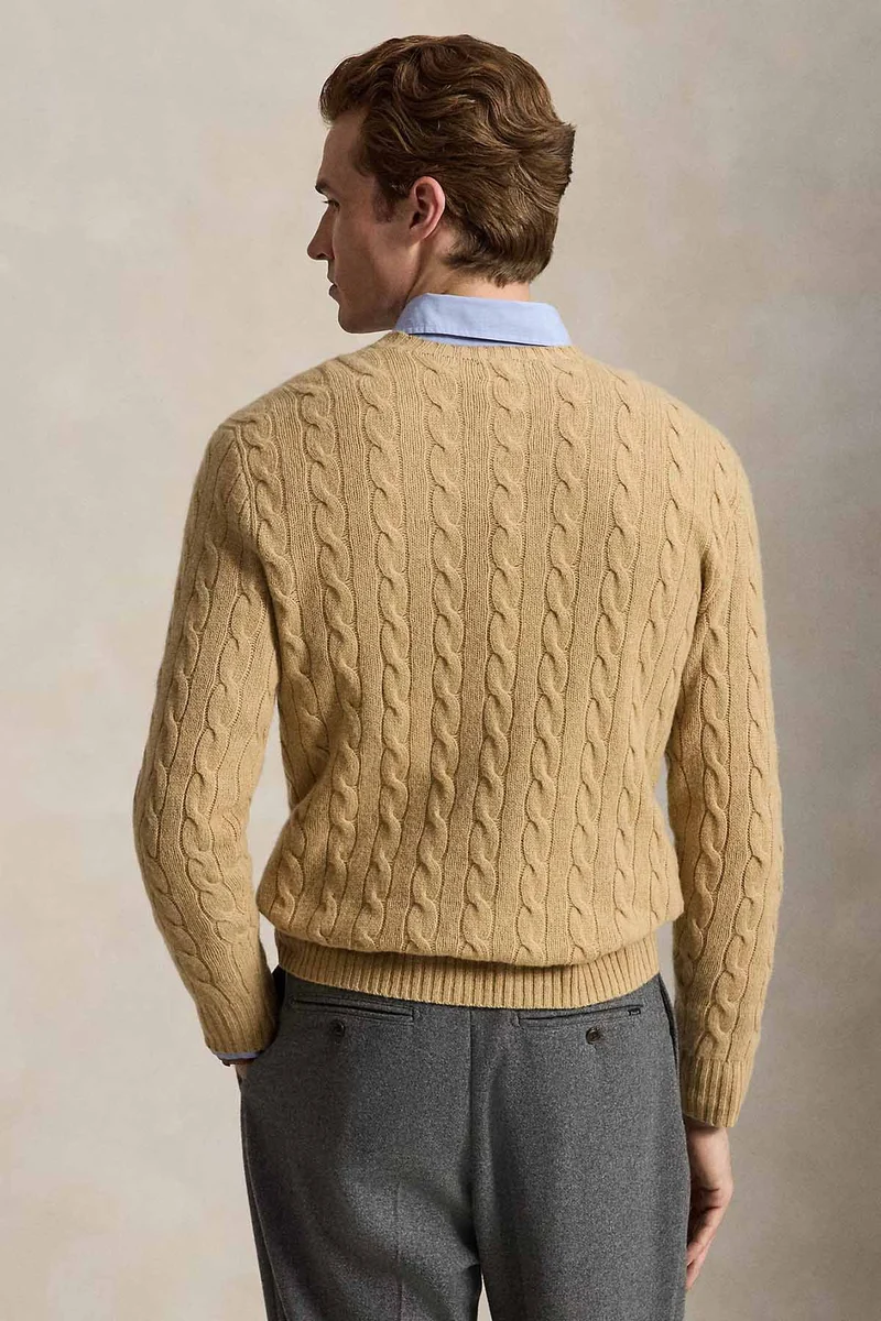 Polo Ralph Lauren Herren Strickpullover mit Zopfmuster Camel Melange