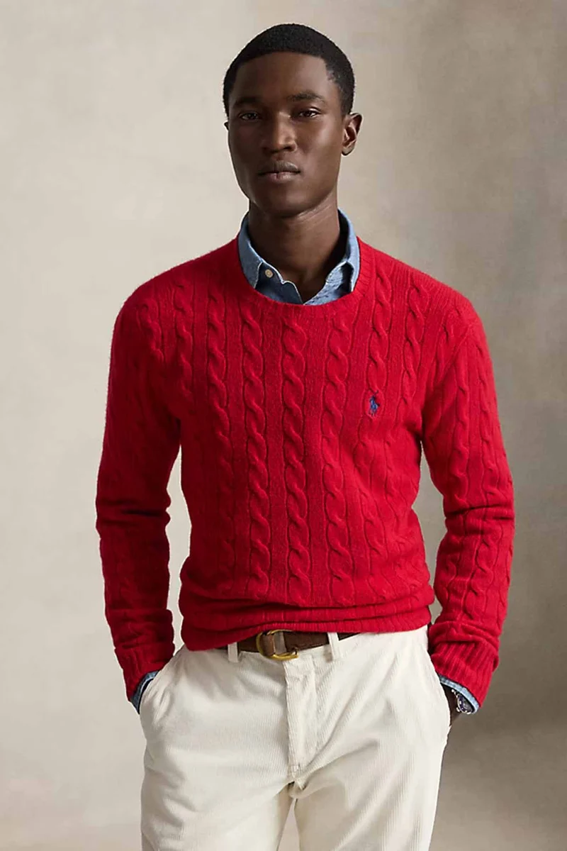 Polo Ralph Lauren Herren Strickpullover mit Zopfmuster Park-Ave-Red