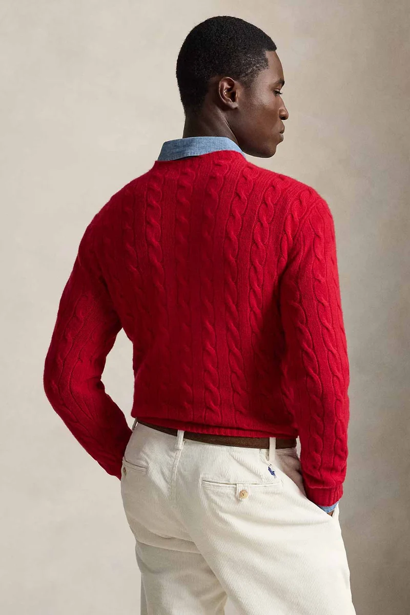 Polo Ralph Lauren Herren Strickpullover mit Zopfmuster Park-Ave-Red
