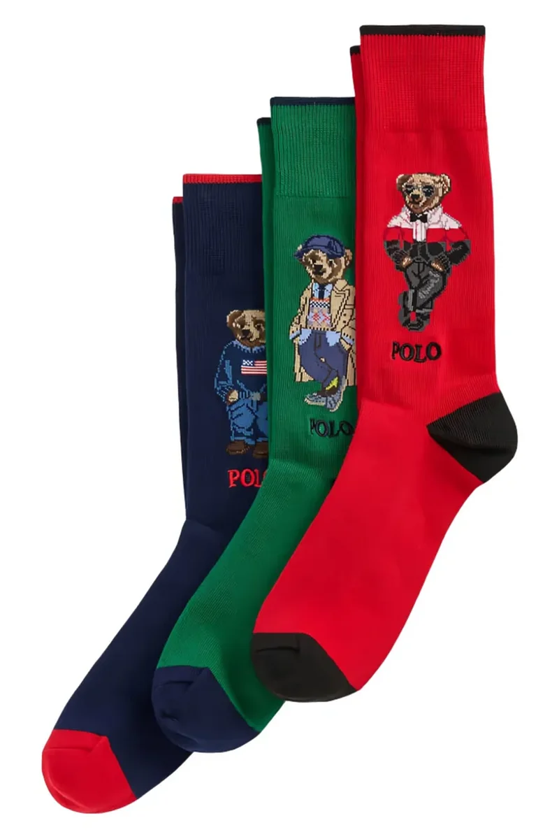 Polo Ralph Lauren Herren 3er-Pack Socken mit Polo Bär Bunt