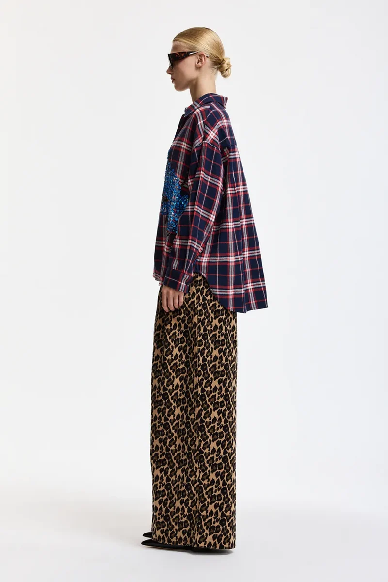 Essentiel Antwerp Damen Oversized-Bluse mit Karomuster Kirke Blau/Rot
