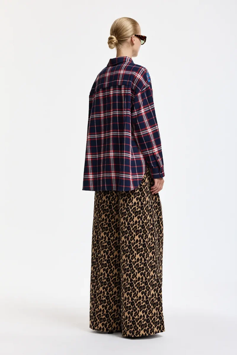 Essentiel Antwerp Damen Oversized-Bluse mit Karomuster Kirke Blau/Rot