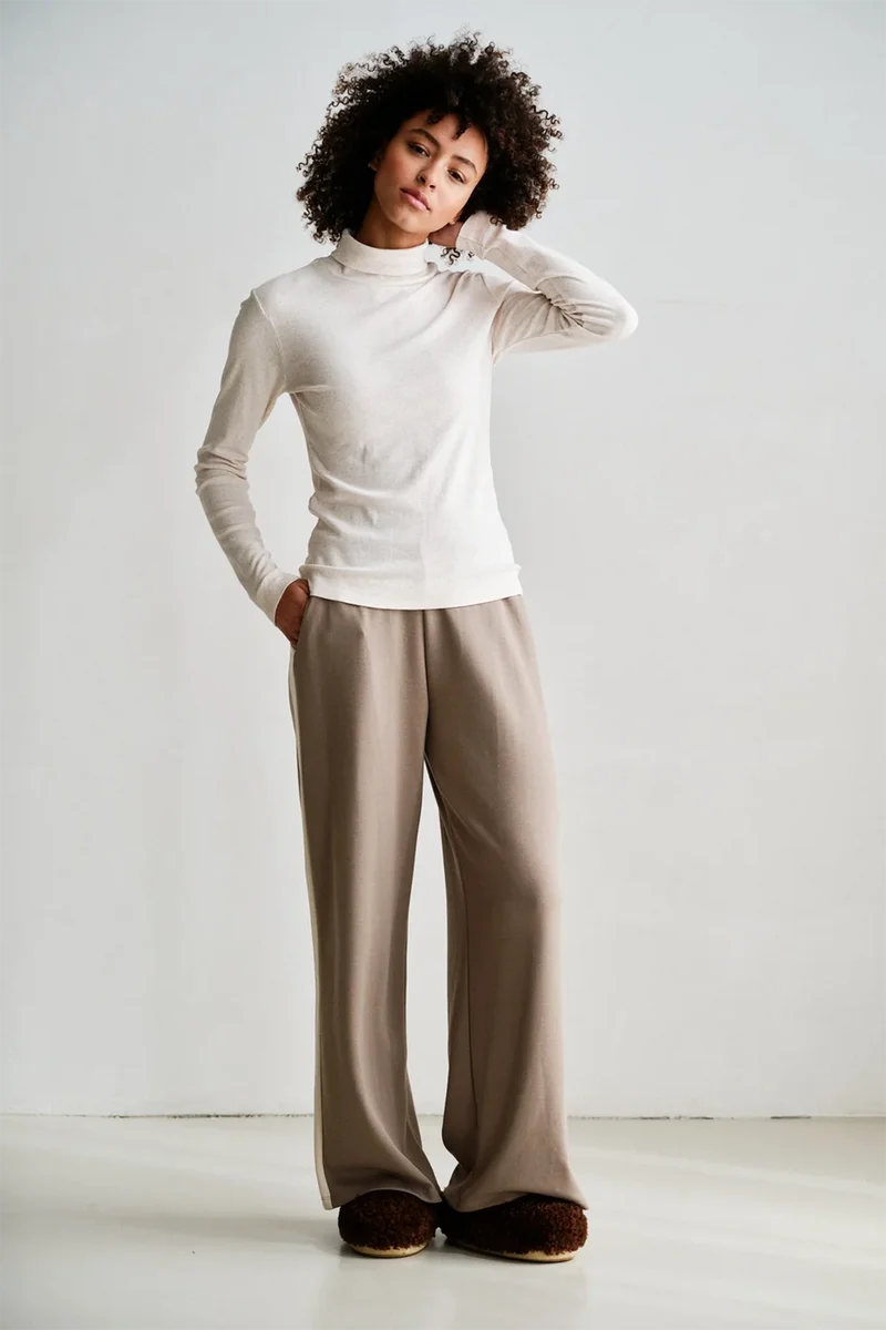 Penn & Ink N.Y Damen Hose mit Streifen Dessert/Ecru