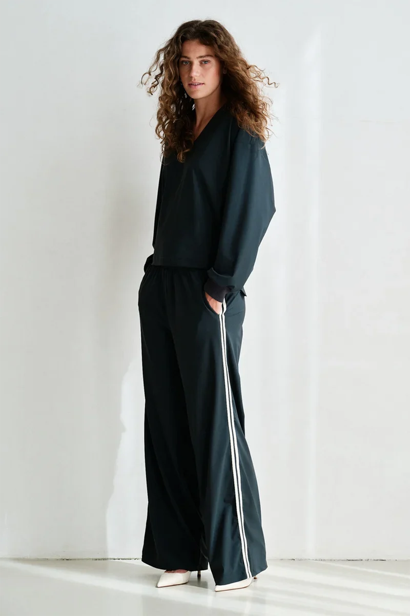 Penn & Ink N.Y Damen Hose mit Streifen Antra/Ecru