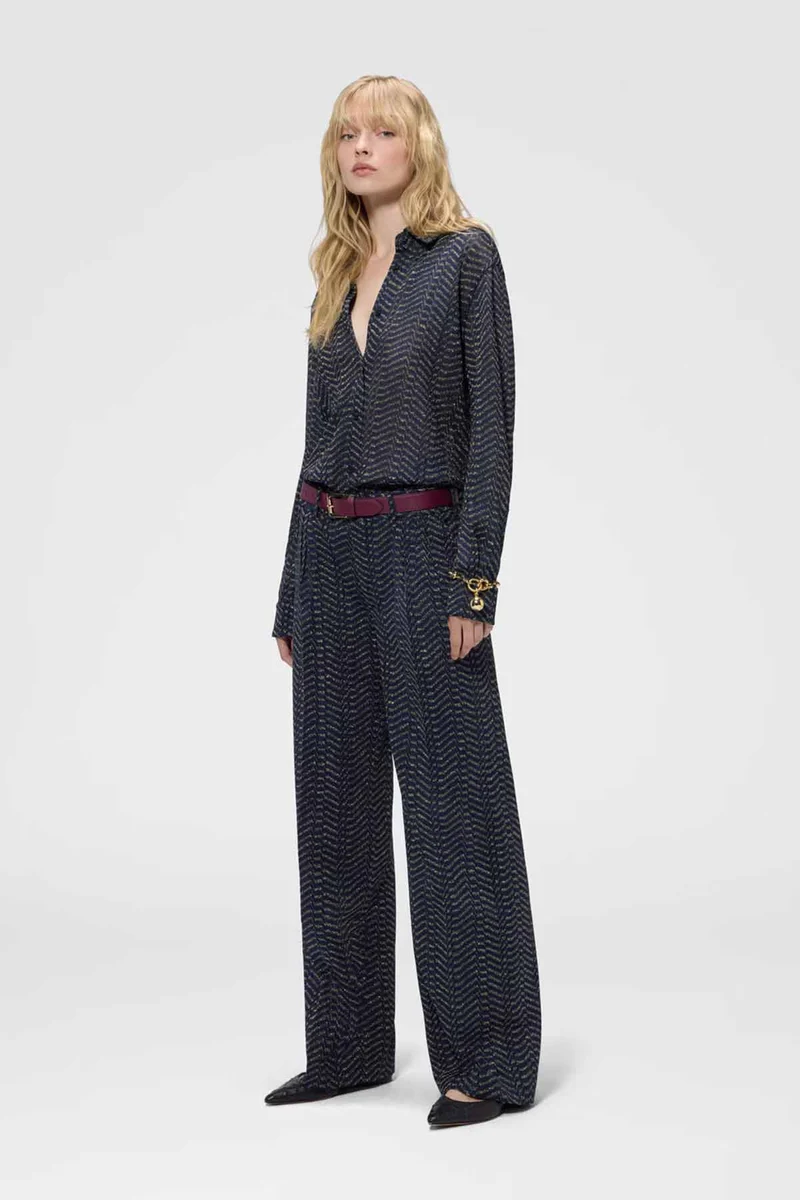 Missoni Damen Hose aus Viskose-Lamé mit Greek-Key-Muster Blau/Gold