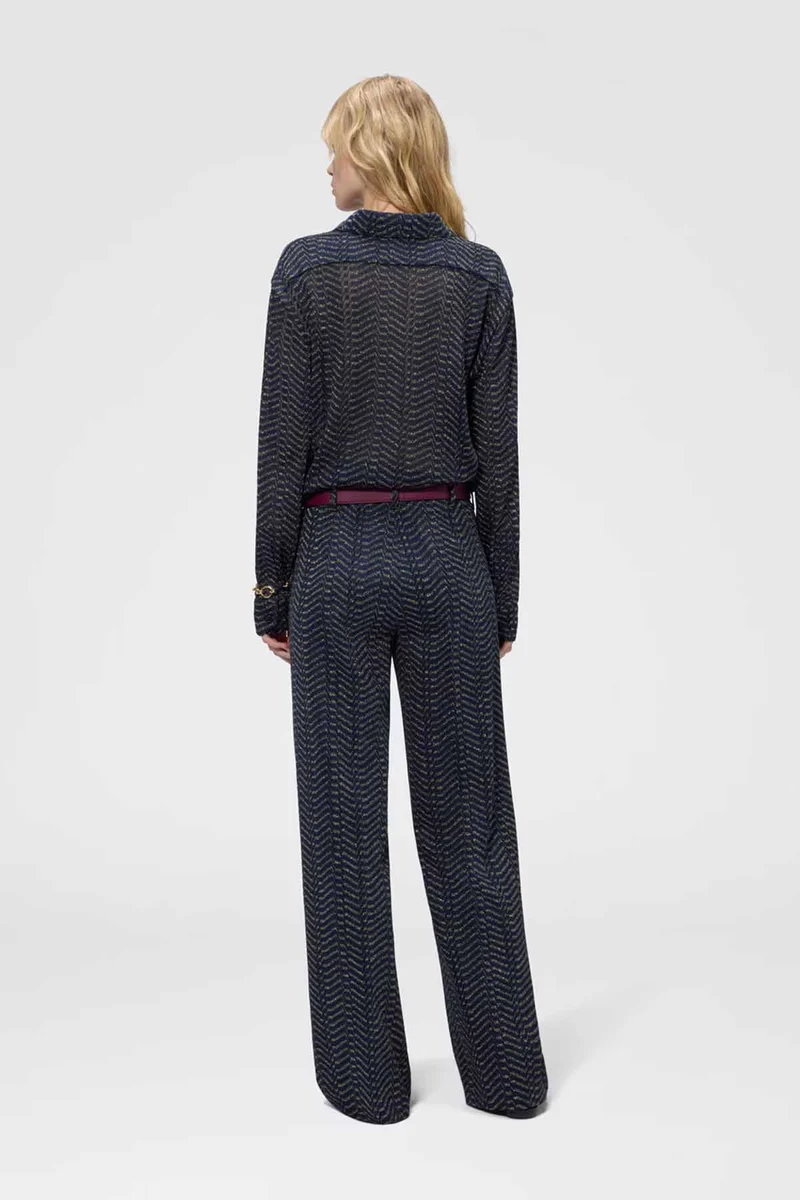 Missoni Damen Hose aus Viskose-Lamé mit Greek-Key-Muster Blau/Gold