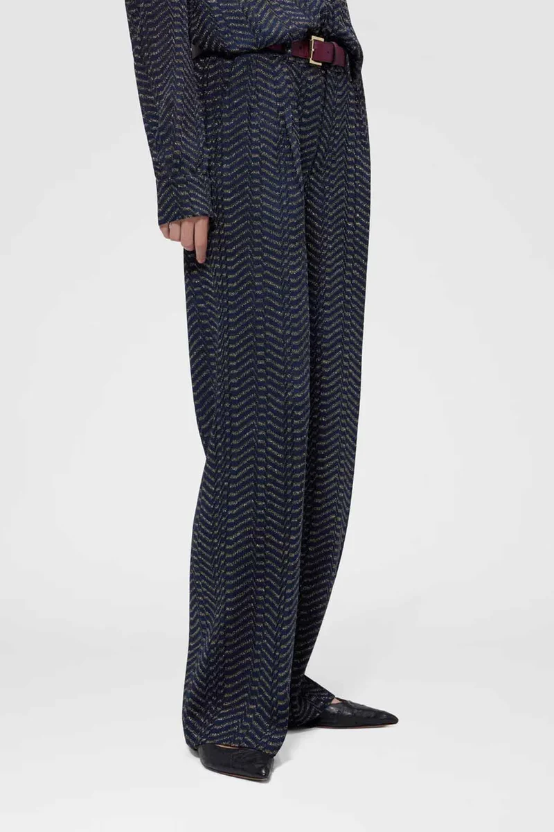 Missoni Damen Hose aus Viskose-Lamé mit Greek-Key-Muster Blau/Gold
