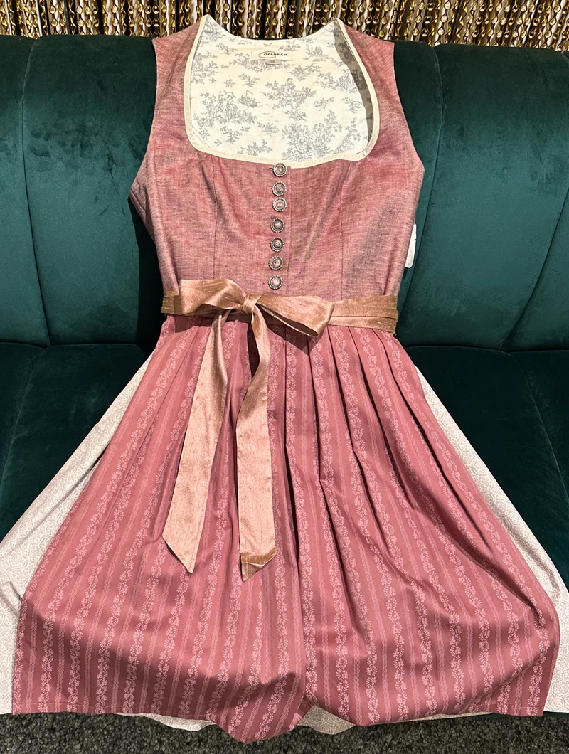 Leinendirndl Goldstich traditionell rosenholz beige 65cm