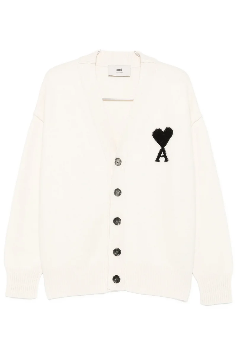 AMI Paris Herren Strickjacke Off-White/Schwarz