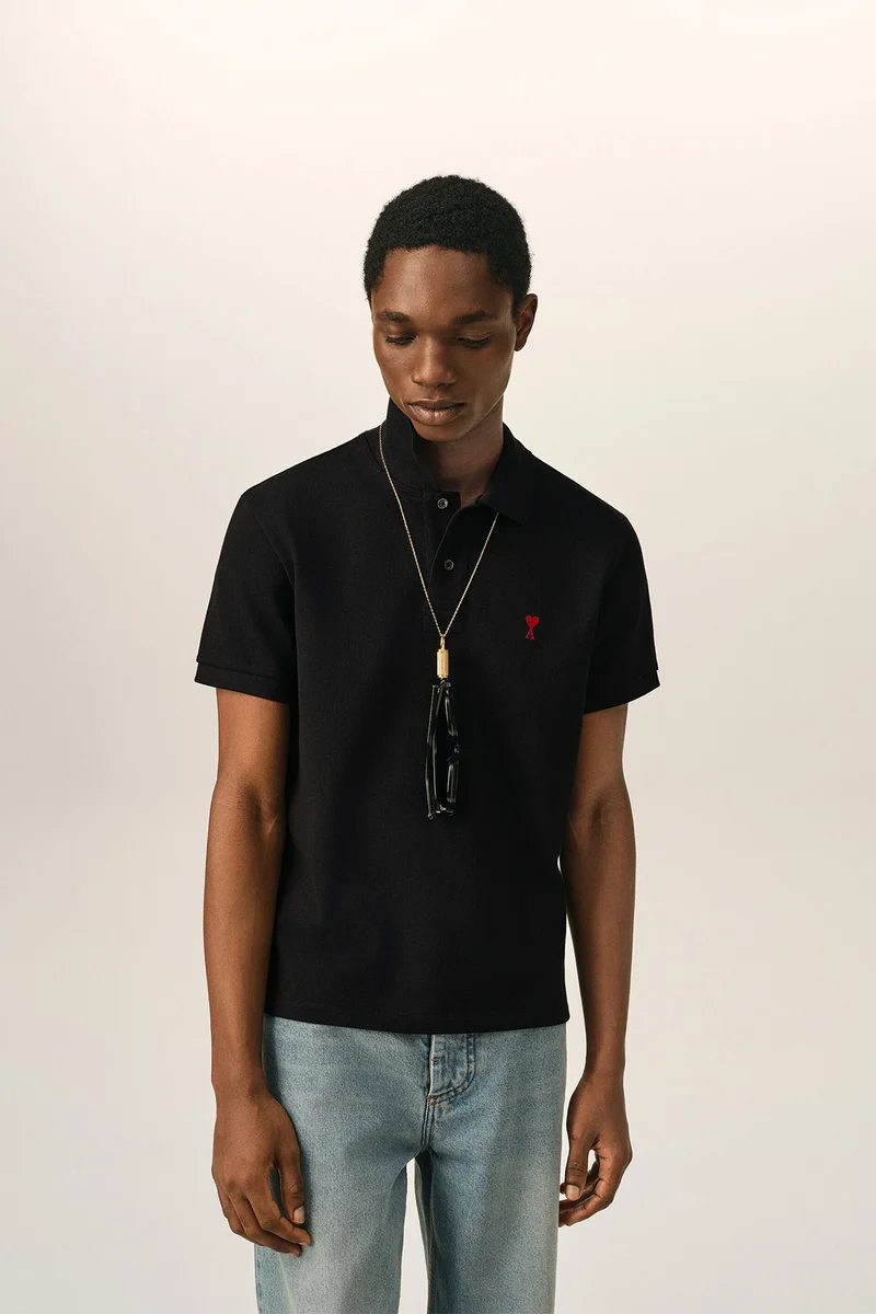 AMI Paris Herren Poloshirt Schwarz