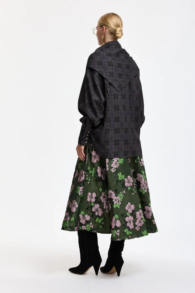 Essentiel Antwerp Damen Jacquard-Midirock mit Blumenmuster Kathyanne Grün/Rosa