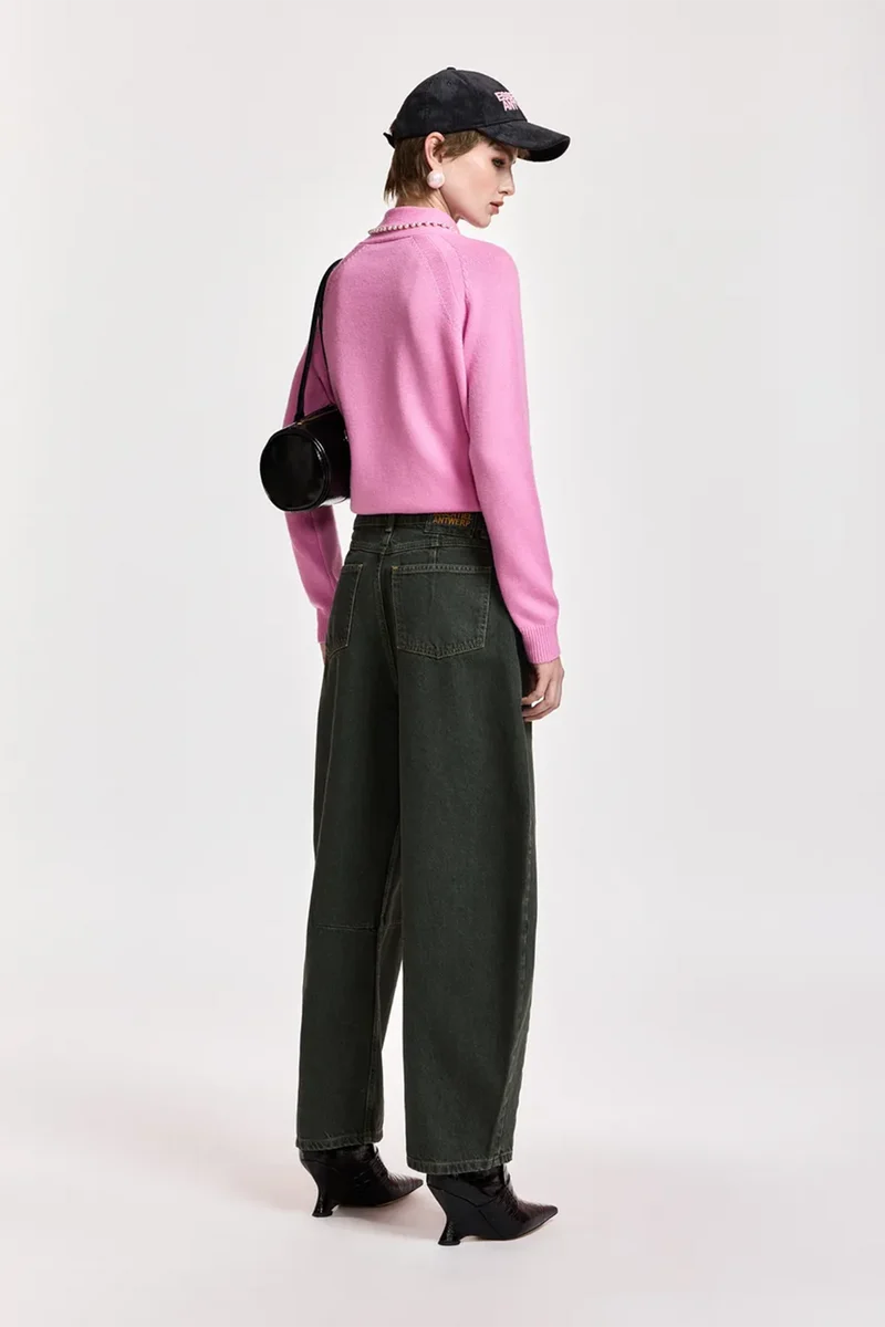 Essentiel Antwerp Damen Wolle-Kaschmir-Pullover mit Schleifenkragen Kasa Rosa