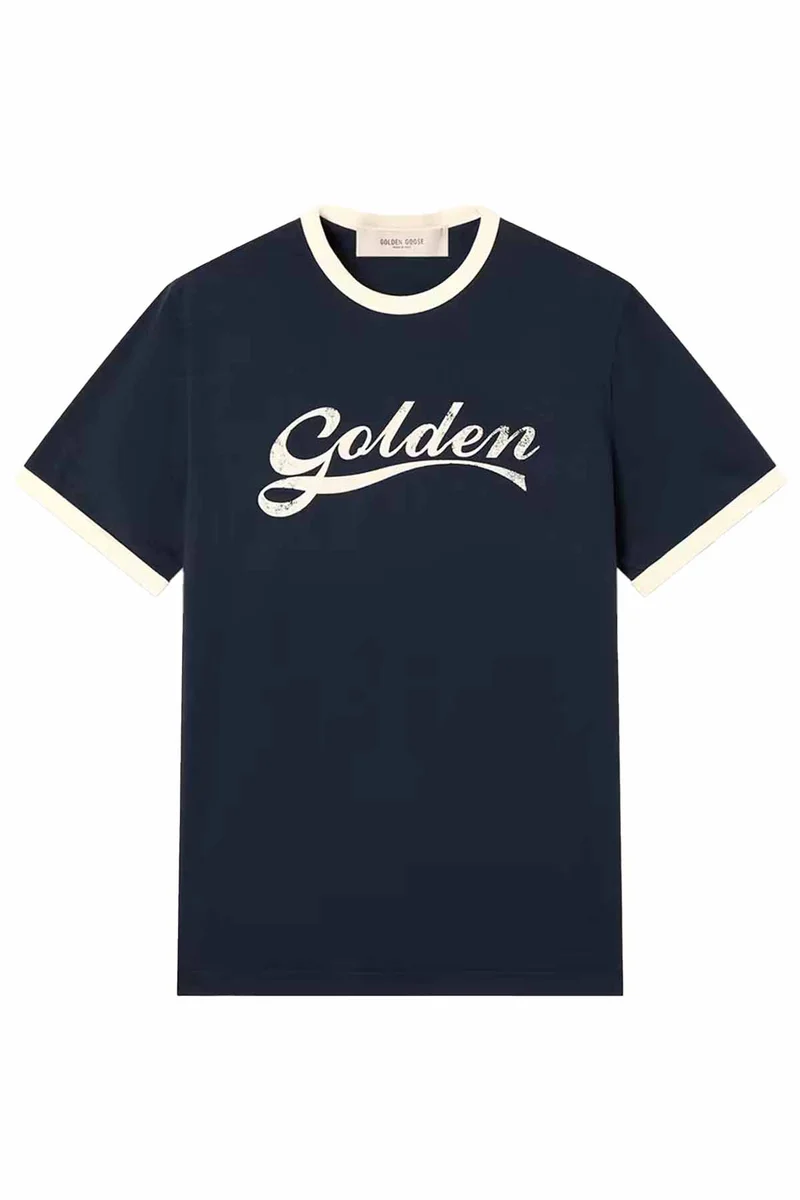 Golden Goose Herren Slim T-Shirt Blue/Heritage White