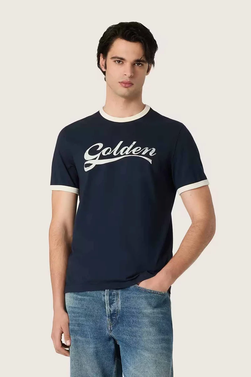 Golden Goose Herren Slim T-Shirt Blue/Heritage White