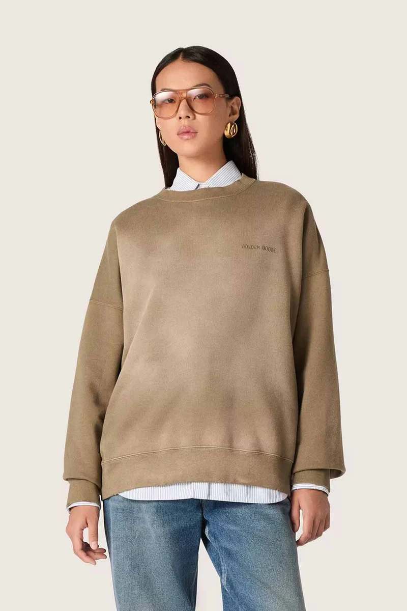 Golden Goose Unisex Sweatshirt in Bleached Look Military Green