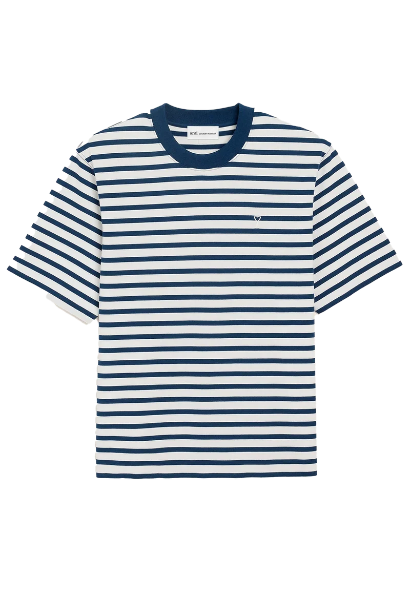 AMI Paris gestreiftes Herren T-Shirt Tinte/Weiss