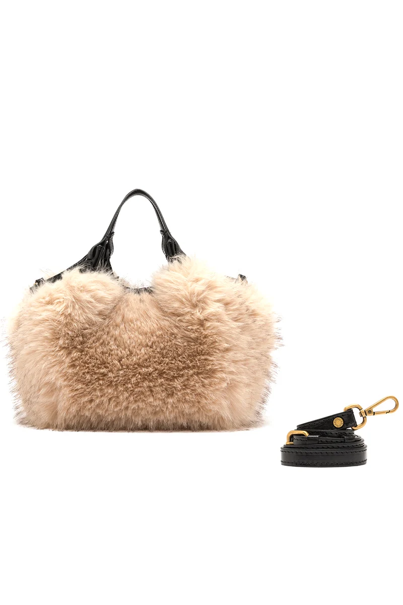 Gianni Chiarini Damen Handtasche Dua aus Kunstpelz Alabster