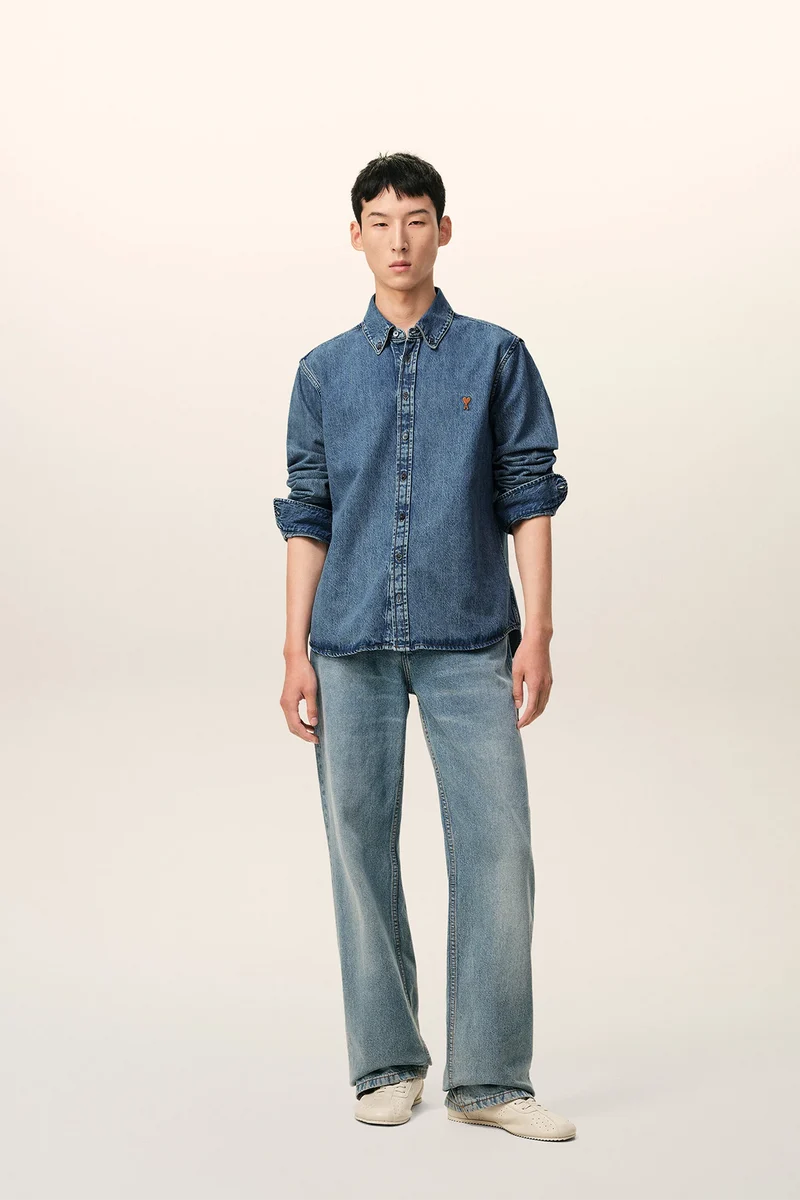 AMI Paris Herren Jeanshemd Blau