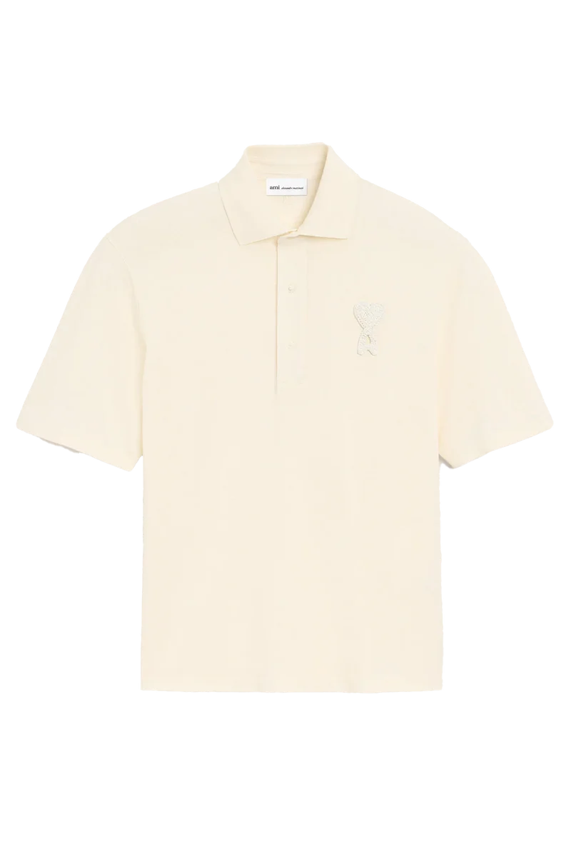 AMI Paris Herren Pique-Poloshirt Natur-Weiss