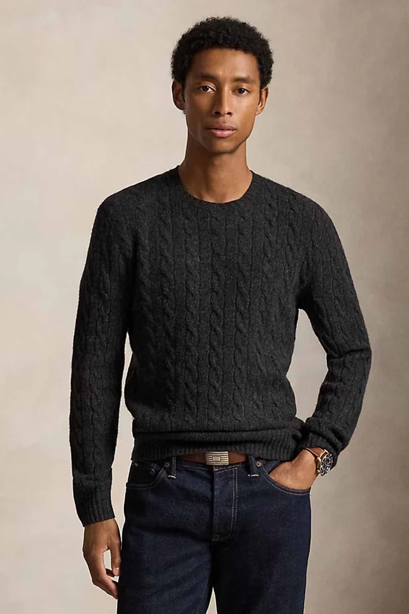 Polo Ralph Lauren Herren Strickpullover mit Zopfmuster Dark Granite Heather