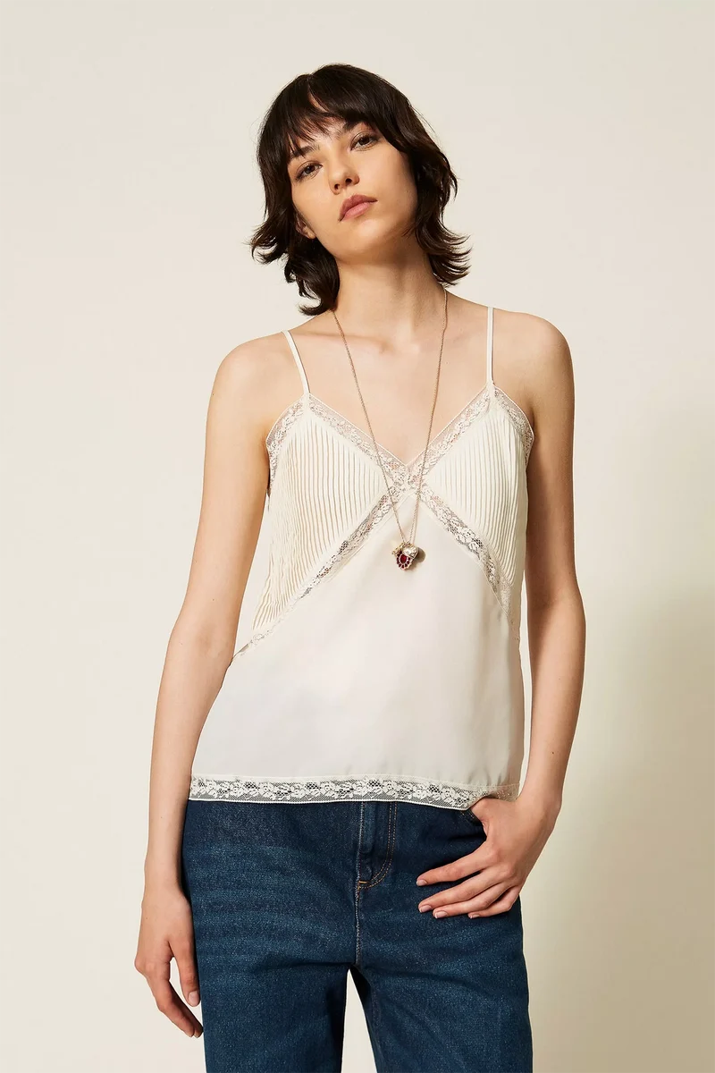 Twin Set Damen Top Natur-Weiss