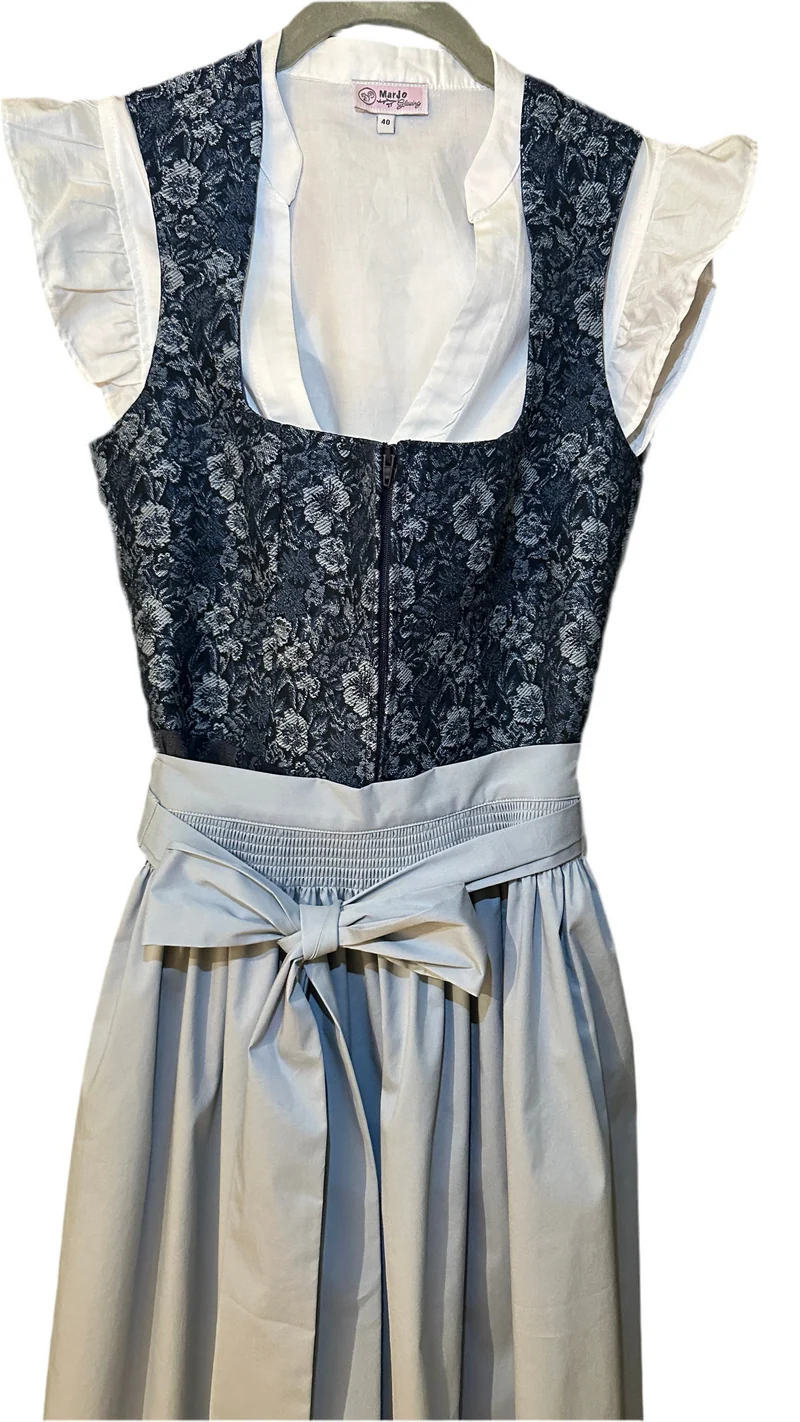 Dirndl Goldstich blau Blumenmuster 75cm