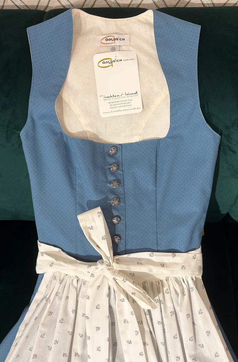 Baumwolldirndl Goldstich blau/weiß 65cm