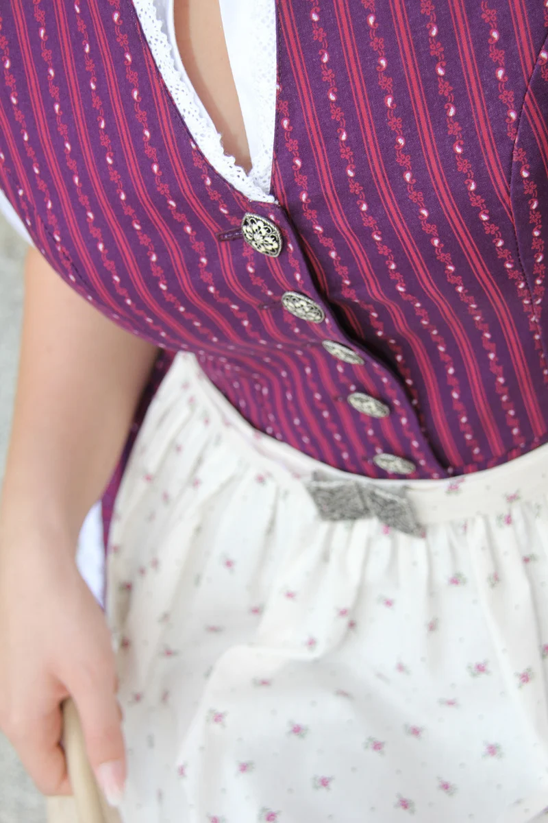 Vintage Dirndl Goldstich lila/creme Schürze mit Schließe 65cm