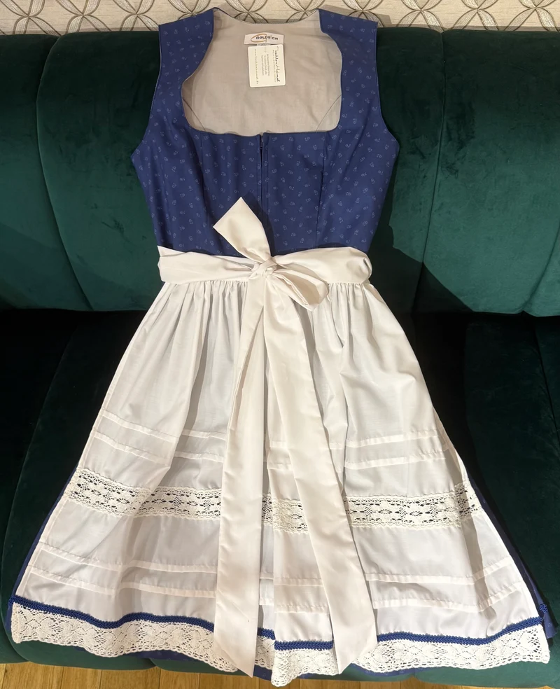 Dirndl Goldstich blau/weiß 60cm