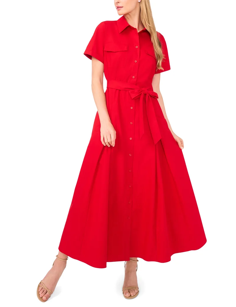 BELTED SHIRT DRESS | RED