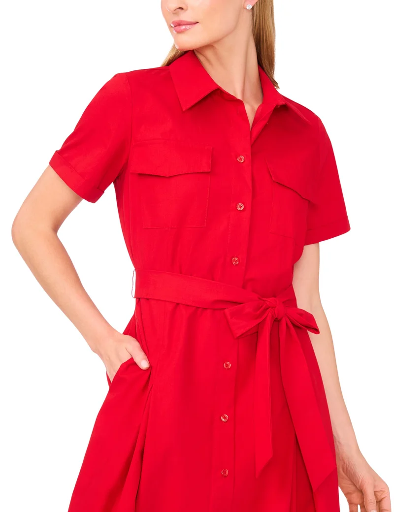 BELTED SHIRT DRESS | RED