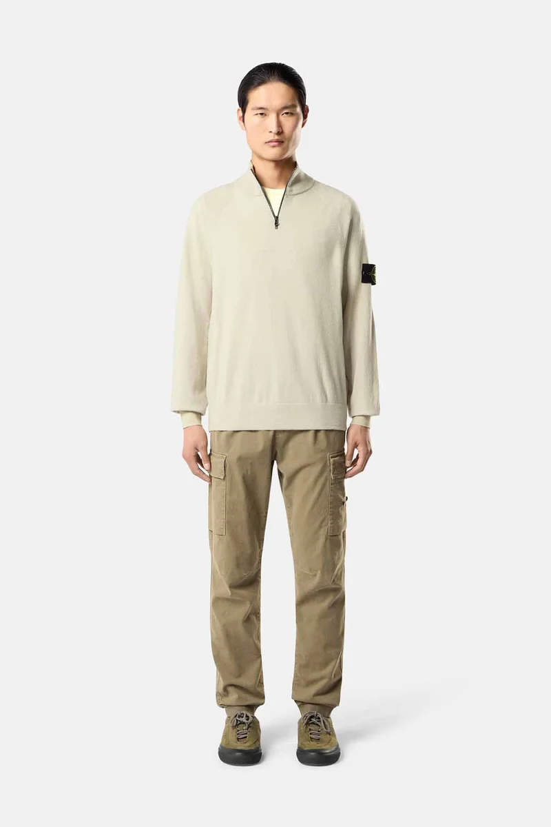 Stone Island Herren Half-Zip-Strickpullover Sandfarben