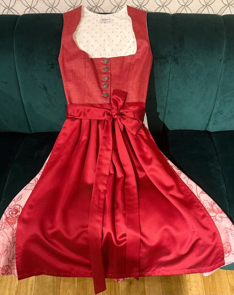 Dirndl Goldstich rot/bordeaux/rose 70cm