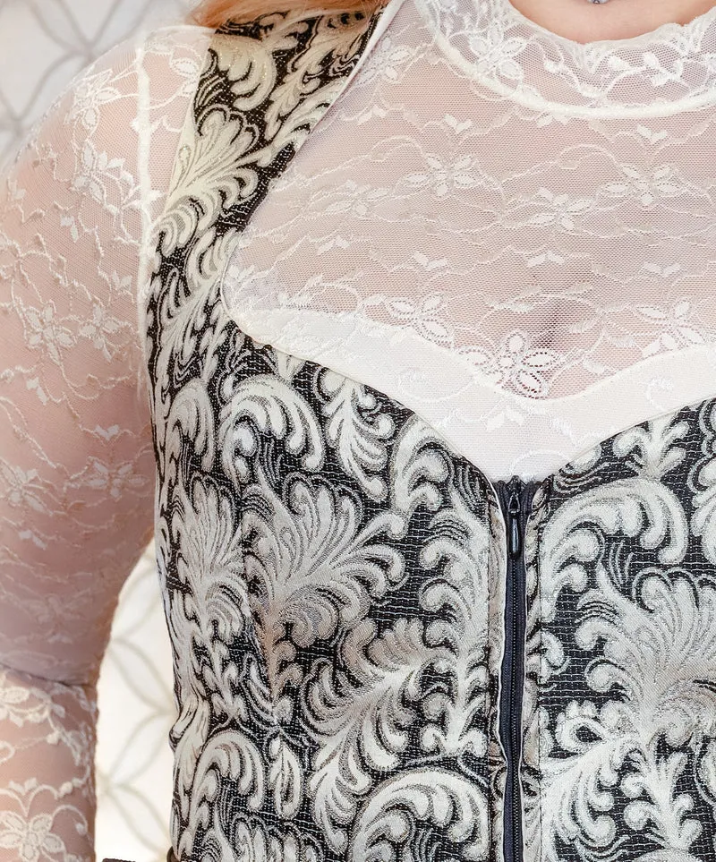 Dirndl Goldstich schwarz/weiß/gold ohne Schürze 70cm