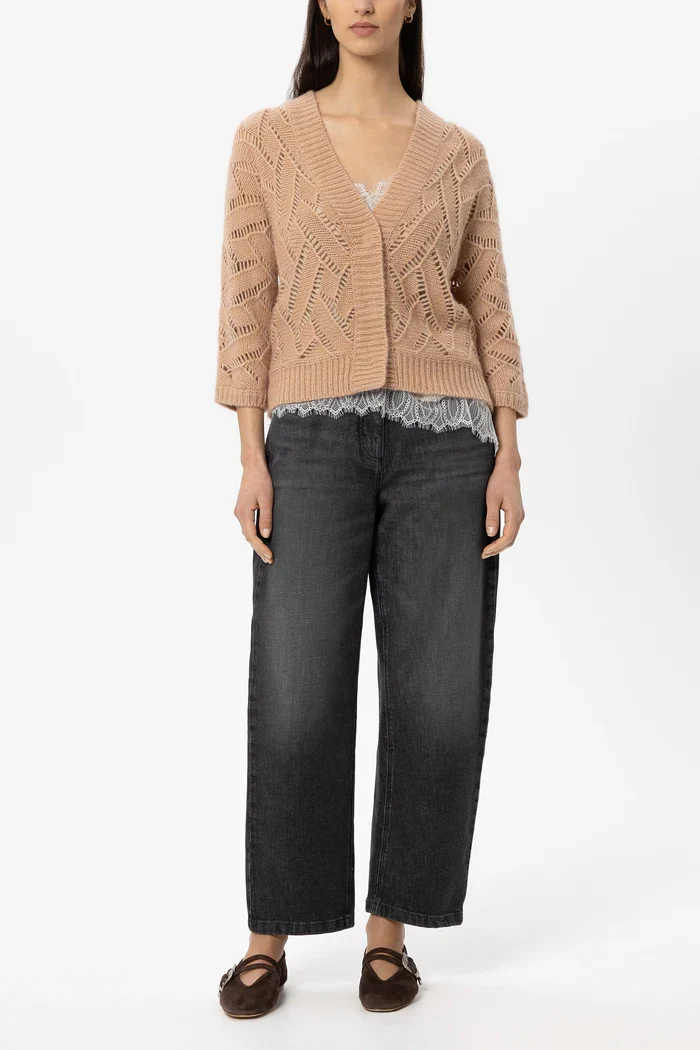 Luisa Cerano Damen Strickjacke aus Alpaka-Mix Cappuccino