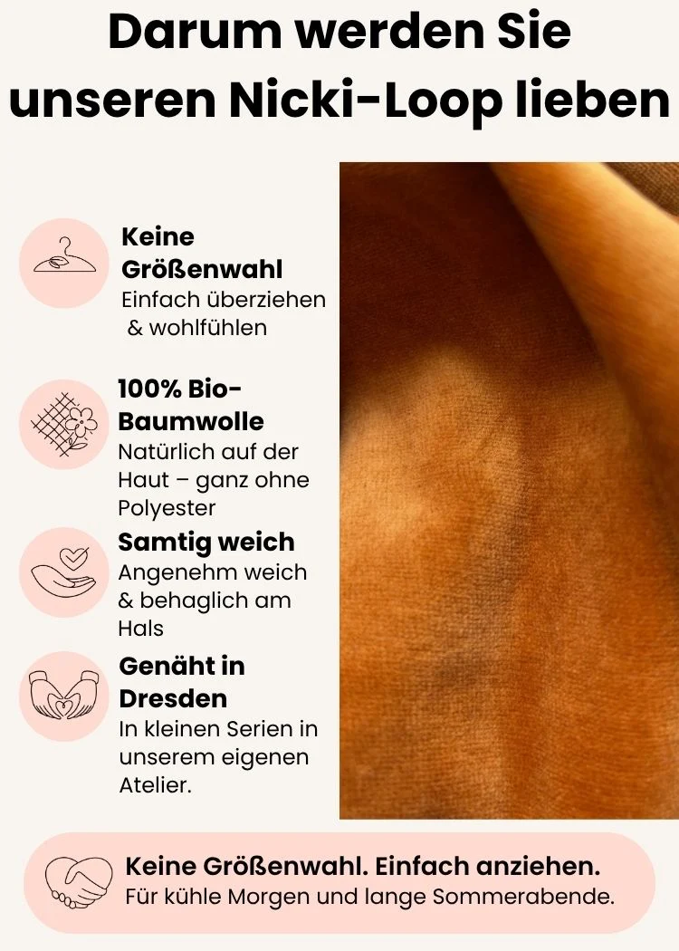 Nicki-Loopschal für Damen (Karamell) - 100% Bio-Baumwolle