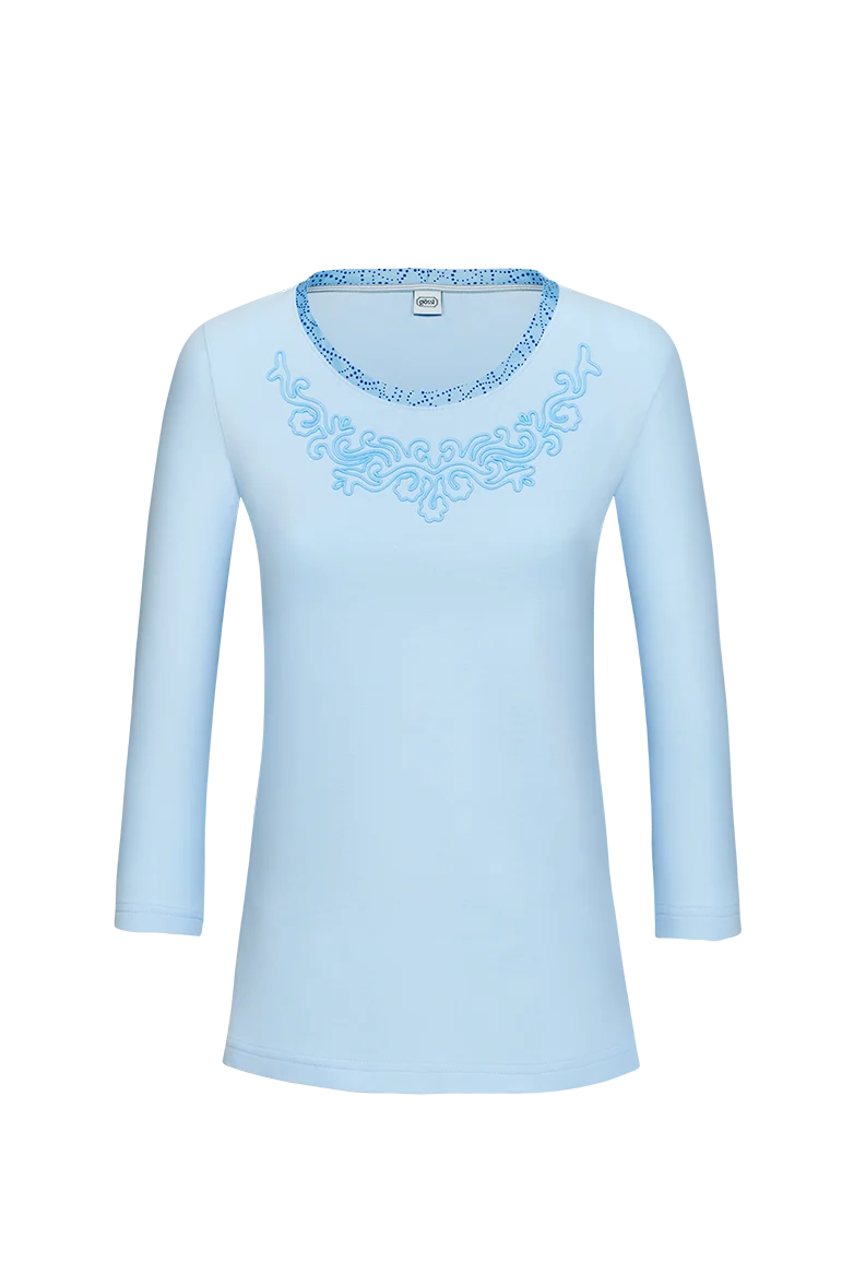 Shirt mit floraler Wolldocht-Stickerei