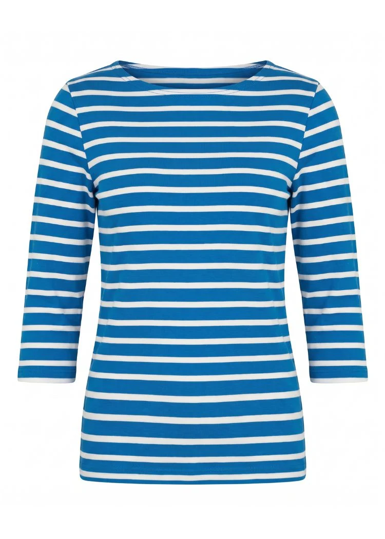 Ringelshirt Damen 3/4-Arm aus Bio-Baumwolle – Petrol/Weiß