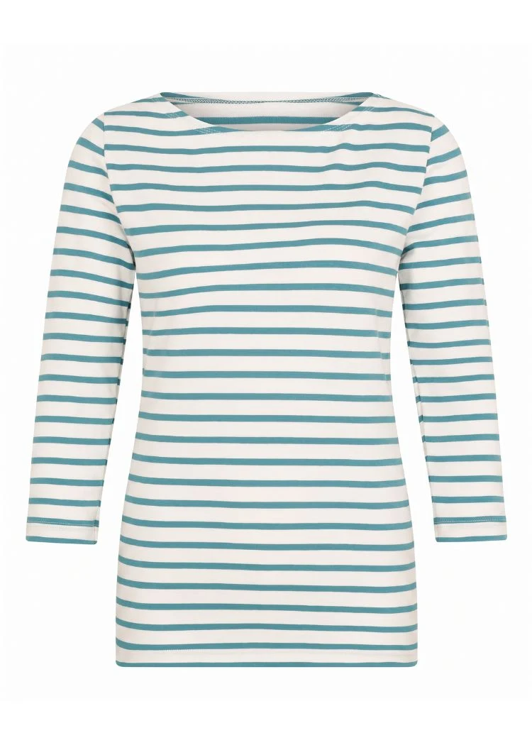 Ringelshirt Damen 3/4-Arm aus Bio-Baumwolle – Weiß/Petrol