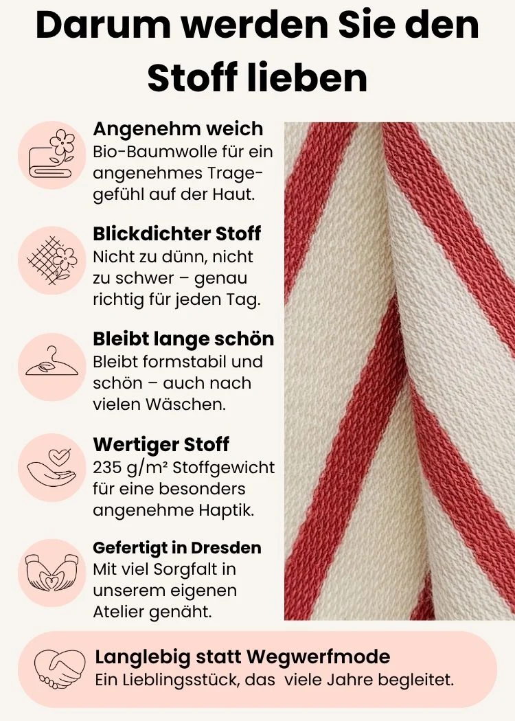 Ringelshirt Damen 3/4-Arm aus Bio-Baumwolle – Ecru/Rosenholz