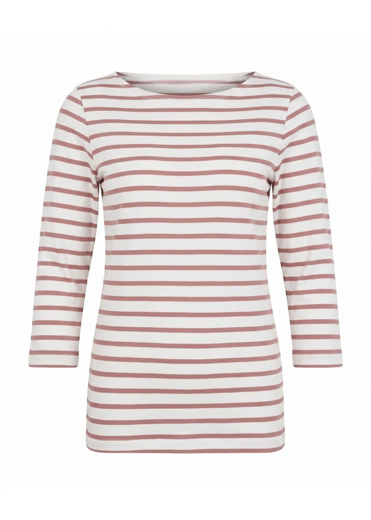 Ringelshirt Damen 3/4-Arm aus Bio-Baumwolle – Ecru/Rosenholz