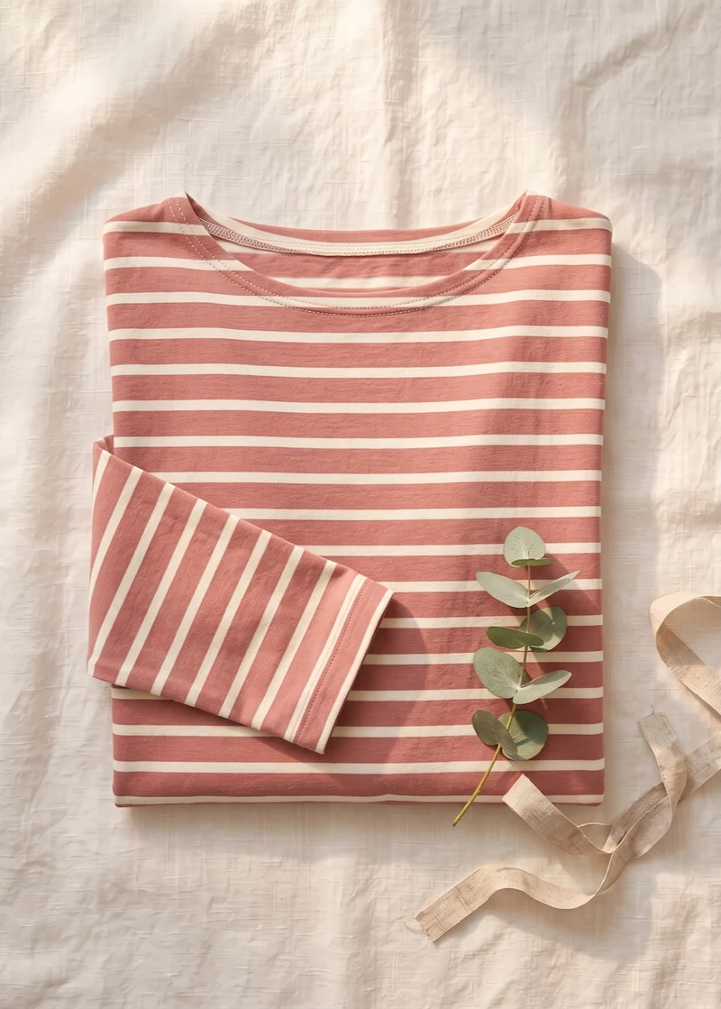 Ringelshirt Damen 3/4-Arm aus Bio-Baumwolle – Rosenholz/Ecru