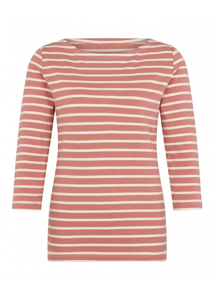 Ringelshirt Damen 3/4-Arm aus Bio-Baumwolle – Rosenholz/Ecru